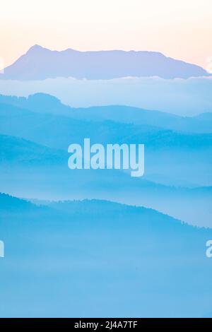 Montseny and Les Agudes at winter sunrise (view from Tavertet, Osona) Stock Photo