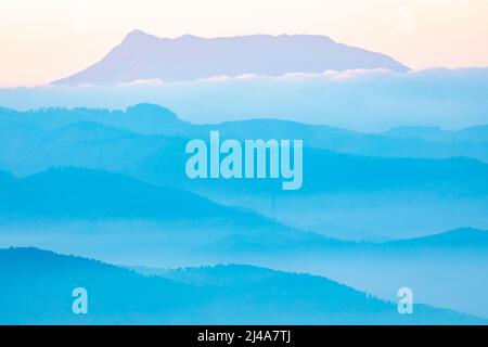 Montseny and Les Agudes at winter sunrise (view from Tavertet, Osona) Stock Photo