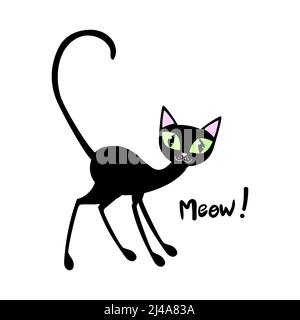 Meow .Funny black cat. Vector illustration Stock Vector