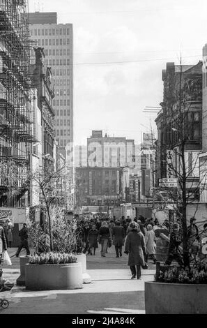 Archive photograph of view along Sauchiehall Street, Glasgow.  Image is scan of original b&w negative taken in April 1977. Stock Photo