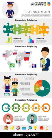 Education and business planning infographic charts set. Pie and process charts for presentation slide templates. Education concept can be used for ann Stock Vector