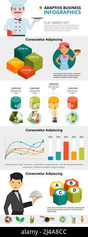 Cooking and marketing infograph charts set. Business line and bar charts for presentation slide templates. Analysis concept can be used for annual rep Stock Vector