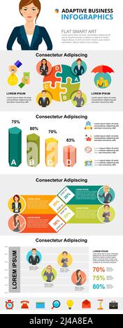 Finance and banking charts set for presentation slide templates. Business percentage and bar charts. Teamwork concept can be used for annual report, a Stock Vector