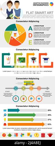 Education and management infographic charts set. Business design elements for presentation slide templates. Consulting concept can be used for annual Stock Vector