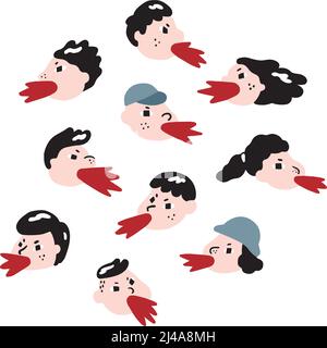 Hand drawn vector illustration of people complain on white background. Young man and woman shout and yell. Stock Vector