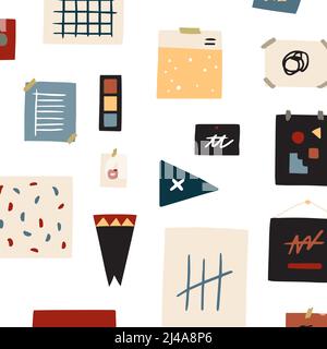Hand drawn vector illustration of Inspiration wall art pattern. mood board. Creative Workspace wall. Stock Vector