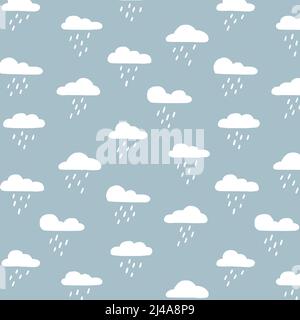 Hand drawn vector illustration of cloud rain drops pattern. Stock Vector