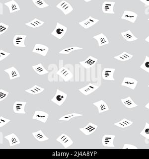 Hand drawn vector illustration of flying office documents paper pattern.  Abstract doodle wallpaper. Stock Vector
