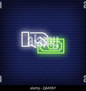 Hand holding dollar bill neon sign Stock Vector Image & Art - Alamy