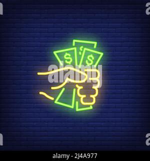 Hand holding dollar bills neon sign Stock Vector Image & Art - Alamy