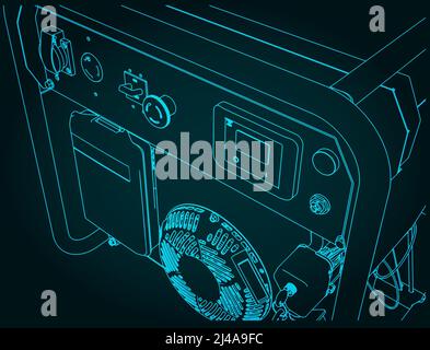 Stylized vector illustration of gasoline generator close up Stock Vector