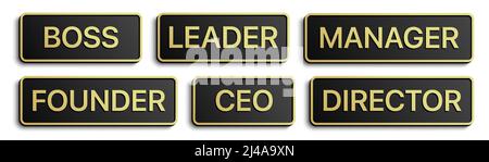 Vector set of business position black badges with golden details, isolated on white background. Stock Vector