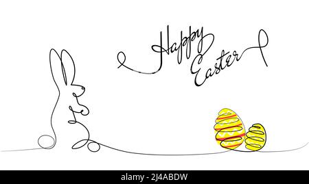 Easter Bunny Continuous One Line Drawing Bunny Minimalist Contour Illustration for Spring Design Concept Card Line Art Style with Rabbit Black and whi Stock Vector