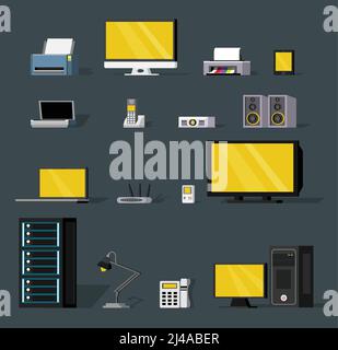 Colorful wireless technology objects set with modern electronic gadgets and devices isolated vector illustration Stock Vector