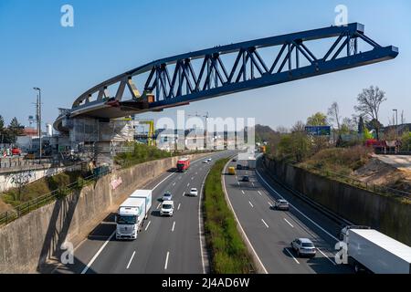 Construction of a 480 metre long bridge for the new U81 light rail line, over the Nordsternkreuz, over the A44 motorway and the B8 at Düsseldorf Airpo Stock Photo