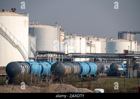 Duisport, Port of Ruhrort, Oil Island, TanQuid tank farm, for petroleum products, chemical products, petrochemical products, liquefied gas, Duisburg, Stock Photo