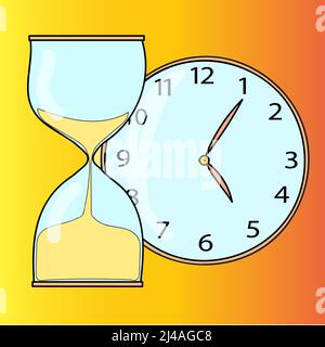 Sand watch, mechanical watches.  Vector. Color illustration. In hand-drawn style Stock Vector