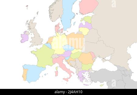 Map of Europe with European Union and parts of Asia divided to separates states, blank Stock Photo