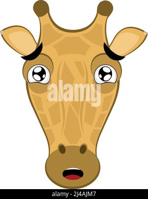 Vector illustration of the face of a cartoon giraffe with a sad and scare expression Stock Vector