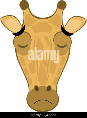 Vector illustration of a cartoon giraffe face with a sad expression Stock Vector