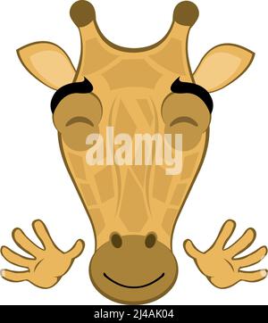 Vector illustration of the face of a cartoon giraffe with a happy expression and waving with his hands Stock Vector