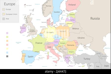 Map of Europe with European Union and parts of Asia divided to separates states vector Stock Vector