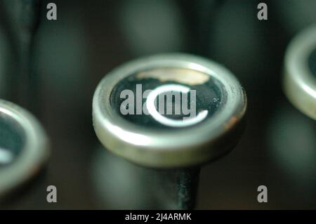 An Old manual typewriter with its working keyes with numbers and lettersl Stock Photo