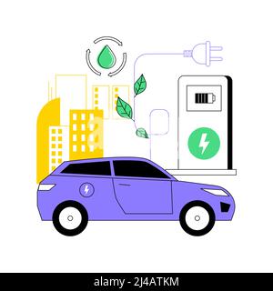 Charging station abstract concept vector illustration. Electric vehicle, recharging point, plug-in hybrids, alternative fuel, electrical outlet, battery capacity, power abstract metaphor. Stock Vector