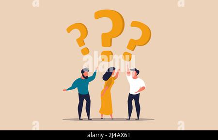 Business doubt and think for question job. Woman suspicion and advice work for asking answer vector illustration concept. Pursuit idea mark and uncert Stock Vector