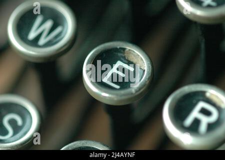 An Old manual typewriter with its working keyes with numbers and lettersl Stock Photo