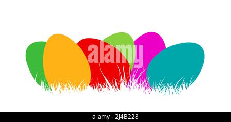 Eggs are multi-colored in the grass. Happy easter. Vector illustration Stock Vector