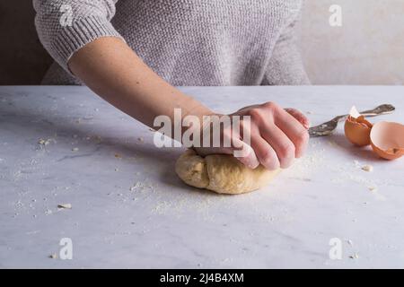 Kneading pasta dough Stock Photo