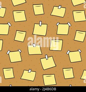 Hand drawn vector illustration of blank memo notes on cork board pattern. Stock Vector
