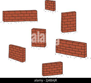 Hand drawn vector illustration of red brick wall. Stock Vector