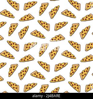Hand drawn vector illustration of pizza pattern in cartoon style Stock Vector