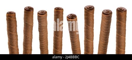 Chocolate waffle sticks isolated on white background Stock Photo