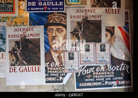 Election posters of former French president Charles de Gaulle (1890-1970) at the Charles de Gaulle Memorial in Colombey-les-Deux-Eglises, France Stock Photo