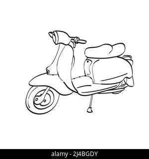 Vintage Vespa motorcycle illustration vector hand drawn isolated on white background line art. Stock Vector