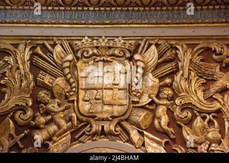 Coats of arms on the walls of the Langue of Germany Chapel, Saint John's Co-Cathedral, Valletta, Malta. Stock Photo