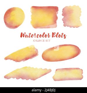 Set of watercolor blots isolated on white background. Hand painted texture. Stock Photo
