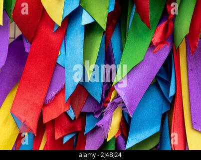 Background texture of a bright and colorful background from colored ribbons. High quality photo Stock Photo