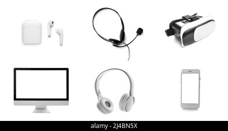 Set of different gadgets and devices isolated on white Stock Photo