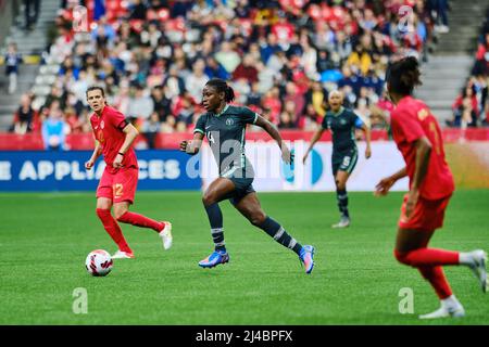 Vancouver, British Columbia, Canada. 8th April, 2022. Ucheibe Christy Onyenaturuchi of Team Nigeria during the first Canada Soccer’s Women’s National Stock Photo