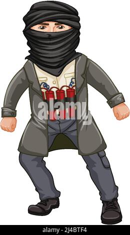 Terrorist carrying bomb on body illustration Stock Vector