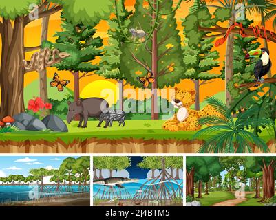 Forest scenes with wild animals illustration Stock Vector Image & Art ...