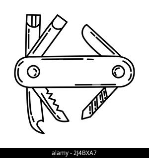 Multi Toolkit Part of Biker and Accessories Hand Drawn Icon Set Vector. Stock Vector