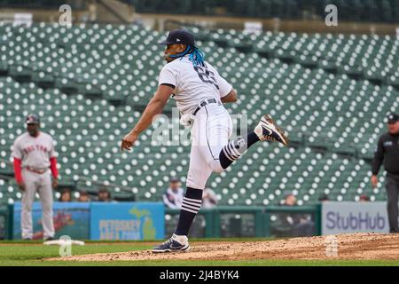 April 13 2022: Detroit pitcher Eduardo Rodriguez (57) throws a pitch during  the game with Boston Red Sox and Detroit Tigers held at Comercia Park in  Detroit Mi. David Seelig/Cal Sport Medi(Credit