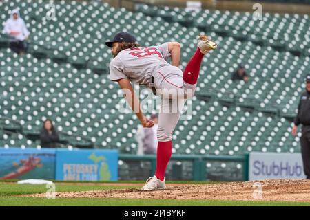 Detroit MI, USA. 13th Apr, 2022. Boston pitcher Kutter Crawford (50) throws  a pitch during the game with Boston Red Sox and Detroit Tigers held at  Comercia Park in Detroit Mi. David