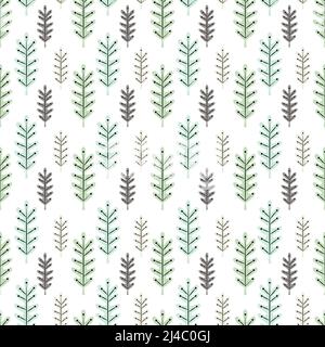 Hand drawn Abstract colourful leaves and twigs isolated on white background is in Seamless pattern - vector illustration Stock Vector
