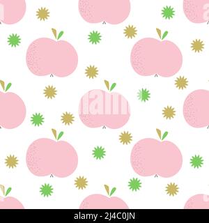 Hand Drawn Abstract Apples with stars isolated on white background is in Seamless pattern - vector illustration Stock Vector